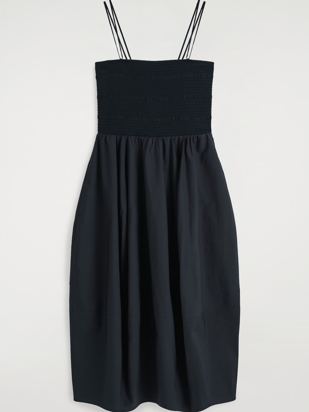 COS Navg Smocked Midi Dress with Double Spaghetti Straps